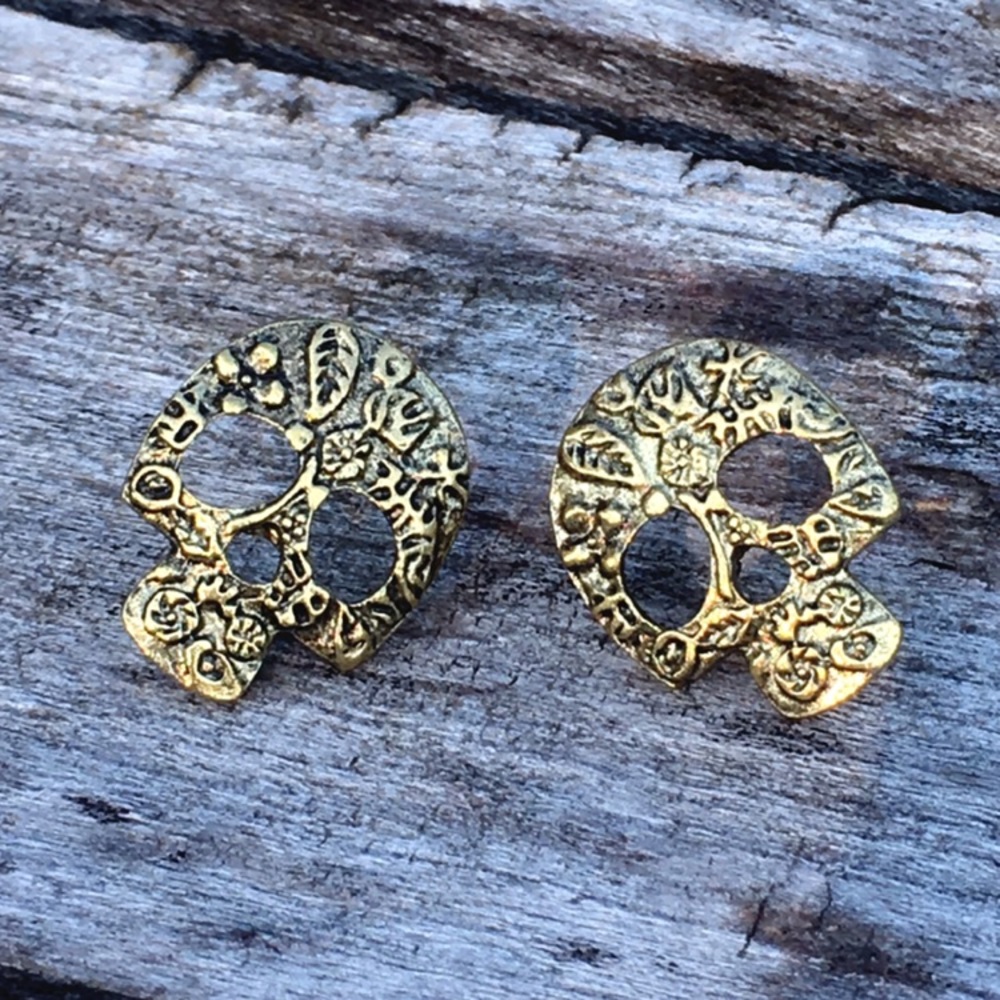- Etched Goldtone Skeleton Earrings! NEW!